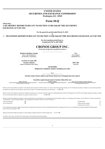 Thumbnail Cronos Group
 Quarterly Report 2023-q1