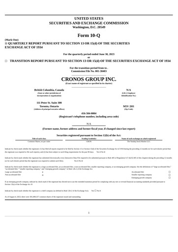 Thumbnail Cronos Group
 Quarterly Report 2023-q2