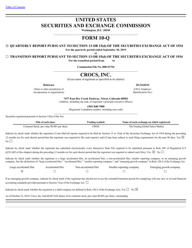 Thumbnail Crocs Quarterly Report 2019-q3