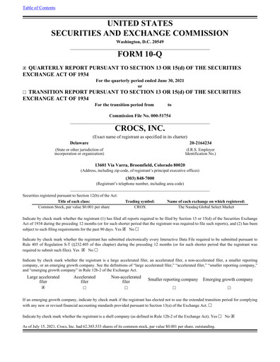 Thumbnail Crocs Quarterly Report 2021-q2