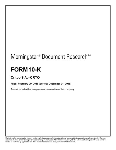 Thumbnail Criteo Annual Report 2015