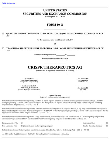 Vorschaubild CRISPR Therapeutics Quartalsbericht 2016-q3