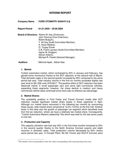 Thumbnail Ford Otosan
 Half-year Report 2009-h1