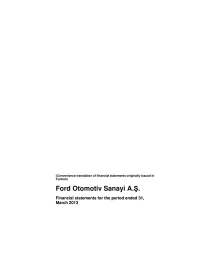 Miniature Ford Otosan
 Rapport trimestriel 2013-q1
