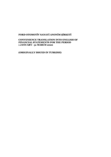 Miniature Ford Otosan
 Rapport trimestriel 2020-q1
