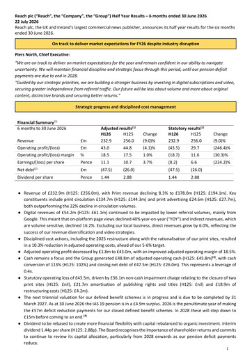 Thumbnail Reach plc Half-year Report 2026-h1