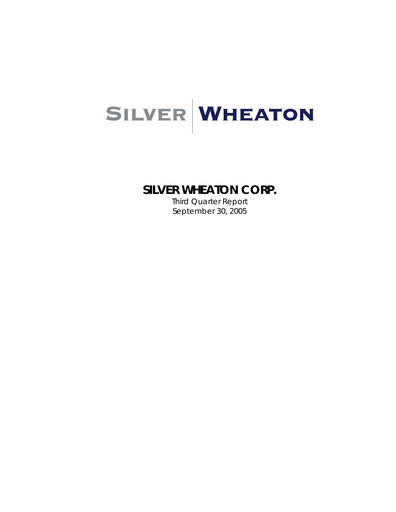 Thumbnail Wheaton Precious Metals Financial Statement 2005-q3