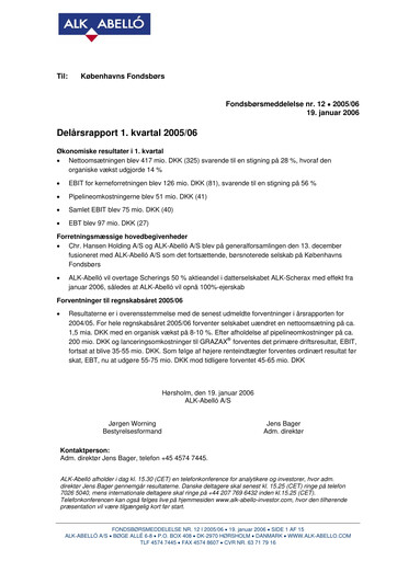 Miniature ALK-Abelló Rapport trimestriel 2005-2006-q1