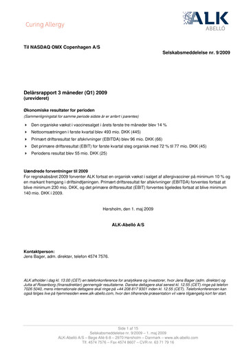 Miniature ALK-Abelló Rapport trimestriel 2009-q1