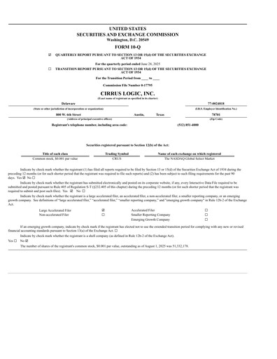 Thumbnail Cirrus Logic
 Quarterly Report 2026-q1