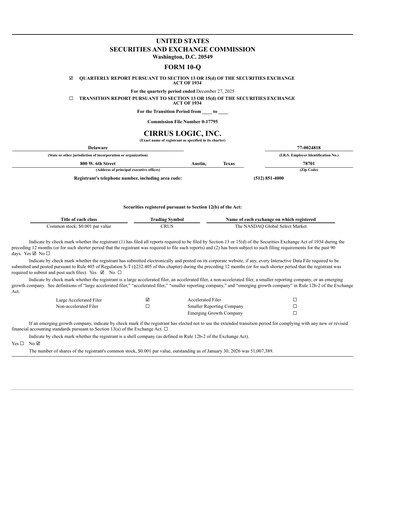 Thumbnail Cirrus Logic
 Quarterly Report 2026-q3