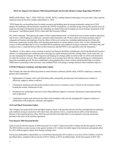 Thumbnail WEX Quarterly Report 2020-q1