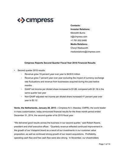 Miniature Cimpress Rapport trimestriel fy2015-q2