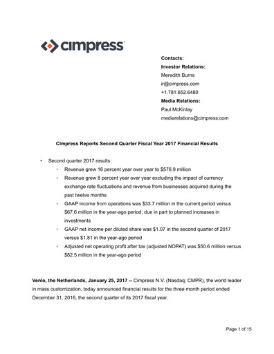 Miniature Cimpress Rapport trimestriel fy2017-q2