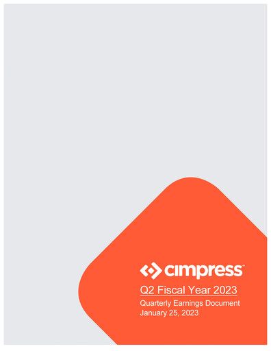 Miniature Cimpress Rapport trimestriel fy2023-q2