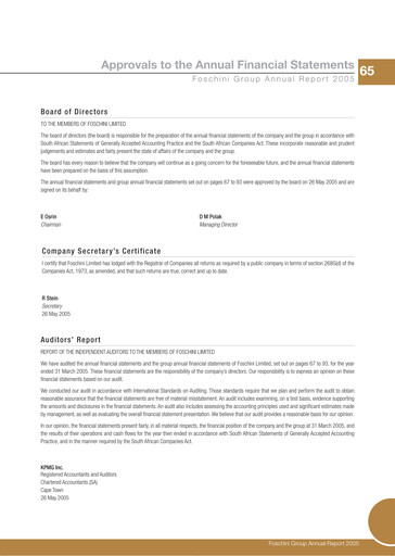 Thumbnail The Foschini Group Financial Statement 2005