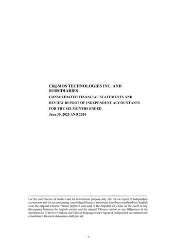 Miniature ChipMOS Technologies Rapport semestriel 2025-h1