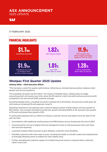 Thumbnail Westpac Banking Quarterly Report 2025-q1