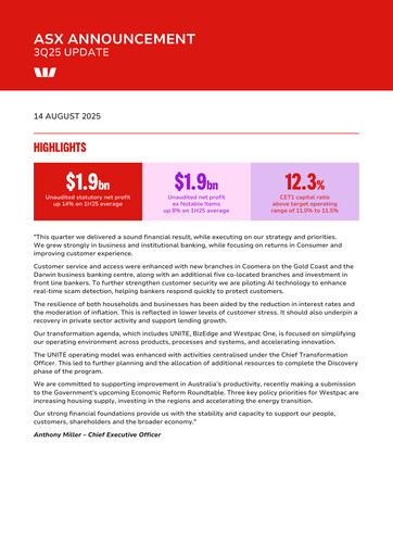 Thumbnail Westpac Banking Quarterly Report 2025-q3