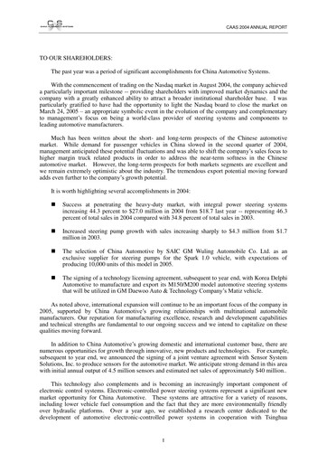 Miniature China Automotive Systems Rapport annuel 2004