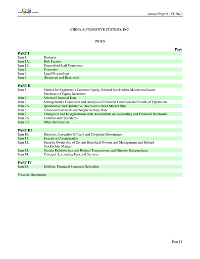 Miniature China Automotive Systems Rapport annuel 2010
