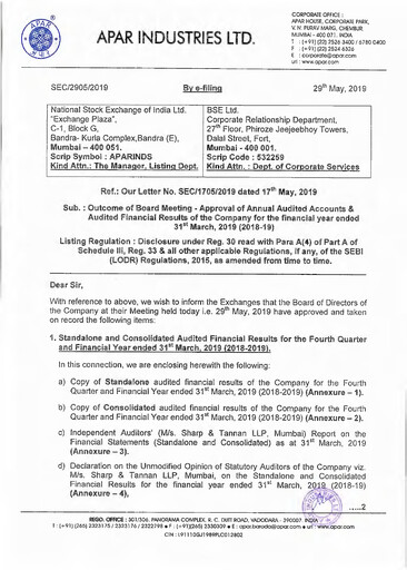 Thumbnail Apar Industries Financial Report 2018-2019