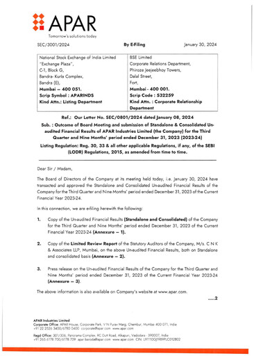Miniature Apar Industries Rapport trimestriel 2023-q3