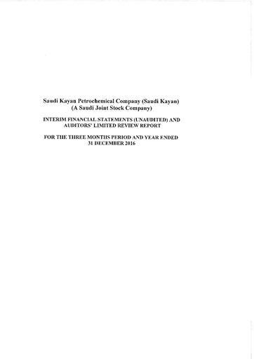 Thumbnail Saudi Kayan Petrochemical Company Financial Statement 2016