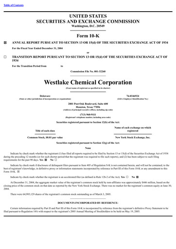Thumbnail Westlake Corporation
 Annual Report 2004