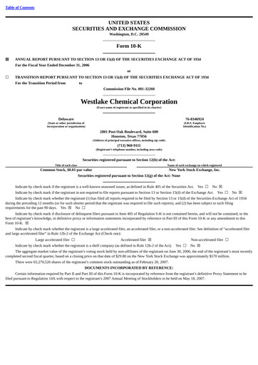 Thumbnail Westlake Corporation
 Annual Report 2006