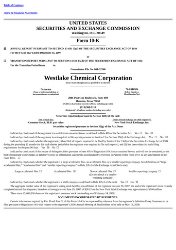 Thumbnail Westlake Corporation
 Annual Report 2007