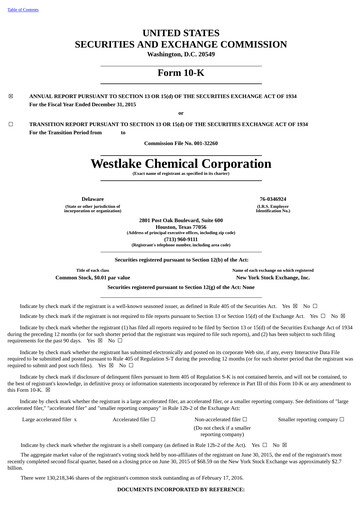 Thumbnail Westlake Corporation
 Annual Report 2015