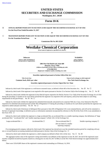 Thumbnail Westlake Corporation
 Annual Report 2017