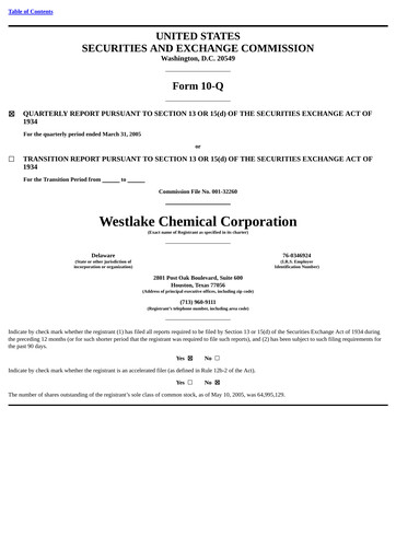 Thumbnail Westlake Corporation
 Quarterly Report 2005-q1