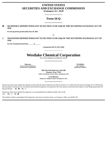 Thumbnail Westlake Corporation
 Quarterly Report 2005-q2