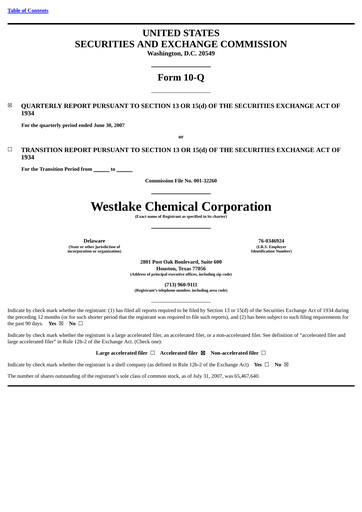 Thumbnail Westlake Corporation
 Quarterly Report 2007-q2