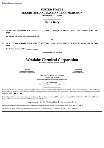 Thumbnail Westlake Corporation
 Quarterly Report 2007-q3