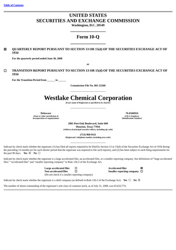 Thumbnail Westlake Corporation
 Quarterly Report 2008-q2