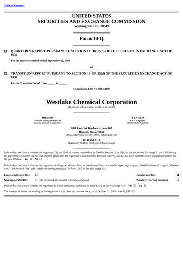 Thumbnail Westlake Corporation
 Quarterly Report 2008-q3