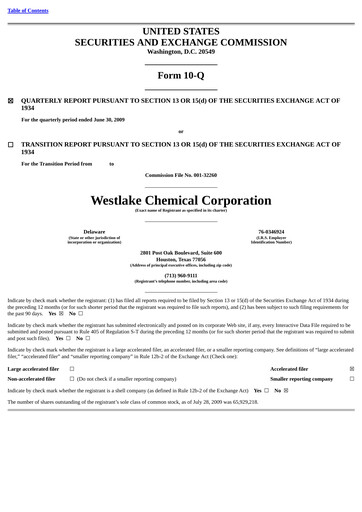Thumbnail Westlake Corporation
 Quarterly Report 2009-q2