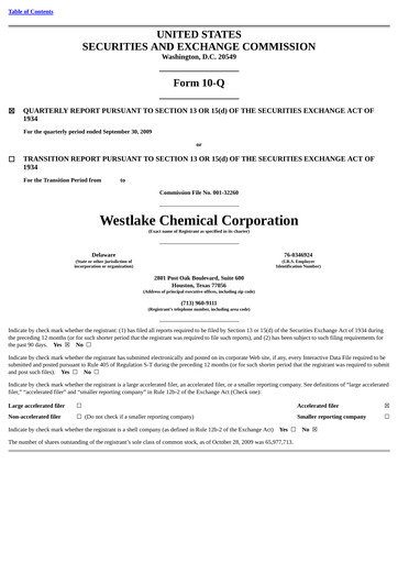 Thumbnail Westlake Corporation
 Quarterly Report 2009-q3