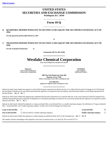 Thumbnail Westlake Corporation
 Quarterly Report 2011-q1