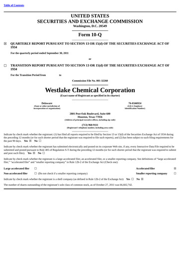 Thumbnail Westlake Corporation
 Quarterly Report 2011-q3