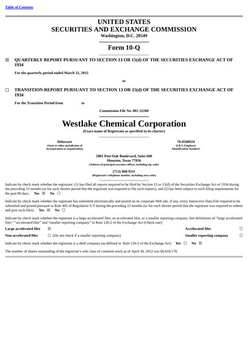 Thumbnail Westlake Corporation
 Quarterly Report 2012-q1
