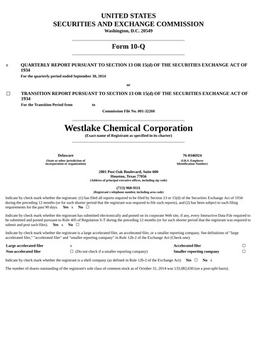 Thumbnail Westlake Corporation
 Quarterly Report 2014-q3