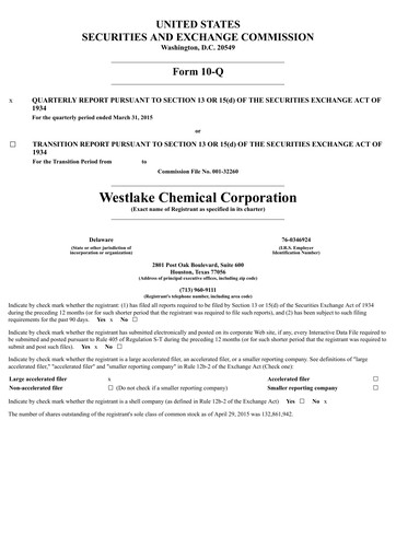 Thumbnail Westlake Corporation
 Quarterly Report 2015-q1