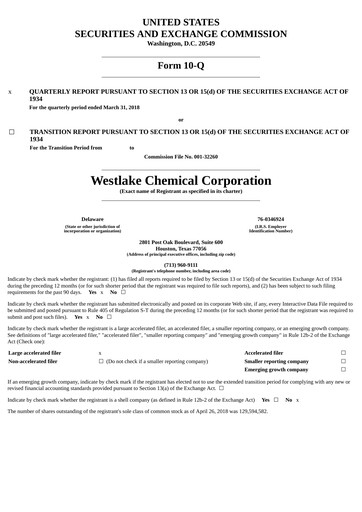 Thumbnail Westlake Corporation
 Quarterly Report 2018-q1