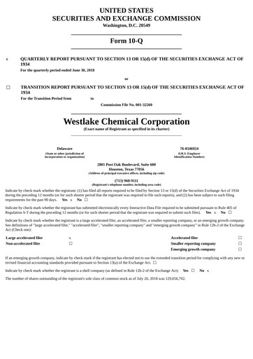 Thumbnail Westlake Corporation
 Quarterly Report 2018-q2
