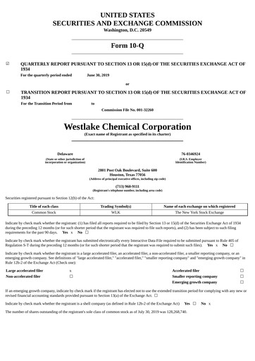 Thumbnail Westlake Corporation
 Quarterly Report 2019-q2