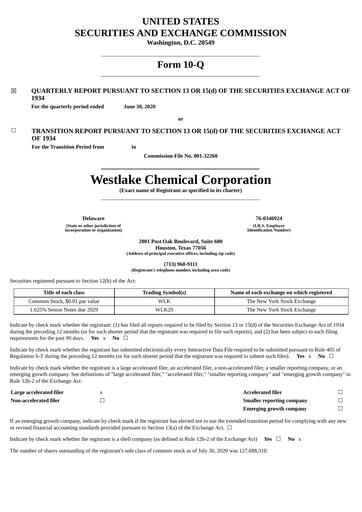 Thumbnail Westlake Corporation
 Quarterly Report 2020-q2
